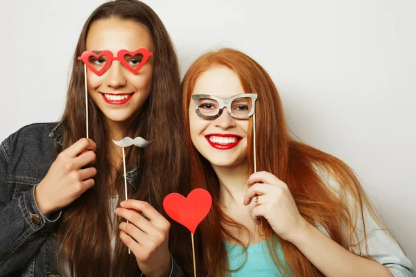 Two stylish sexy hipster girls best friends ready for party — Stock Photo, Image