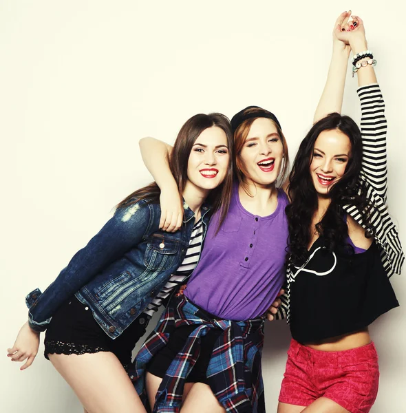 Three stylish sexy hipster girls best friends. — Stock Photo, Image