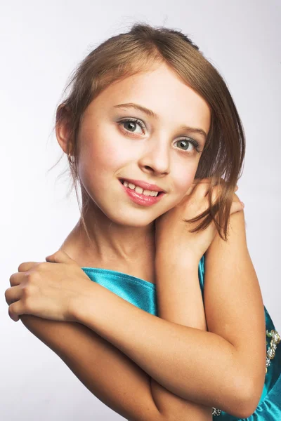 Girl in blue dress — Stock Photo, Image