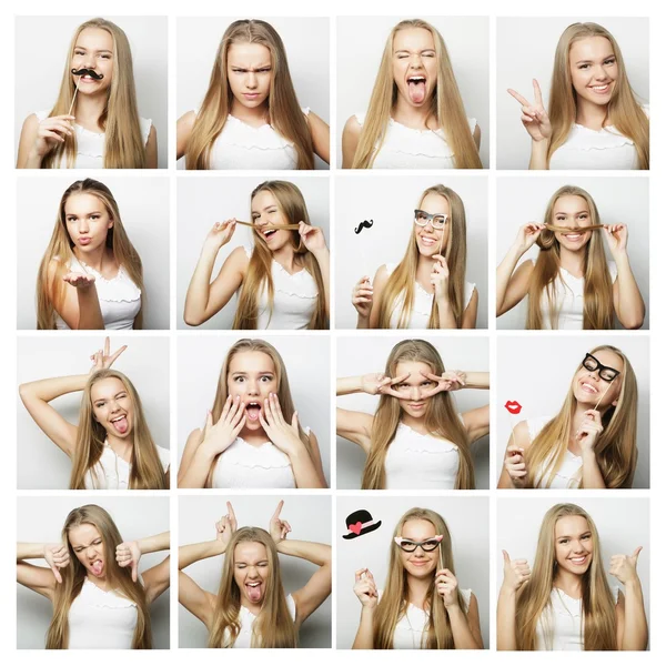 Collage de mujeres diferentes expresiones faciales — Foto de Stock