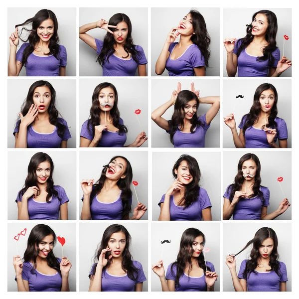 Collage di donne diverse espressioni facciali — Foto Stock