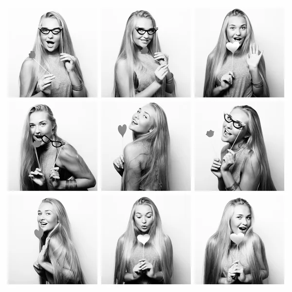 Collage di donne diverse espressioni facciali.Studio girato . — Foto Stock