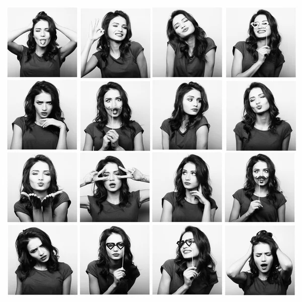 Collage of woman different facial expressions.Studio shot. — Stock Photo, Image