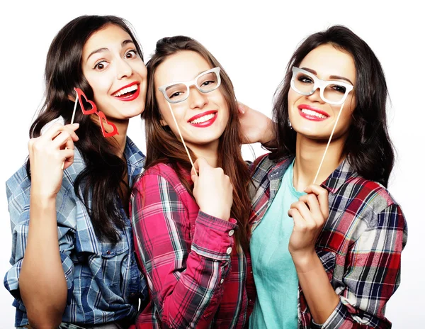 Stylish sexy hipster girls best friends ready for party — Stock Photo, Image