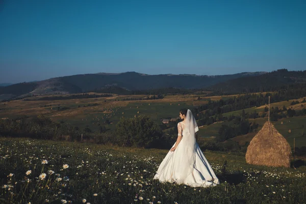 Bela noiva ao ar livre em uma floresta . — Fotografia de Stock