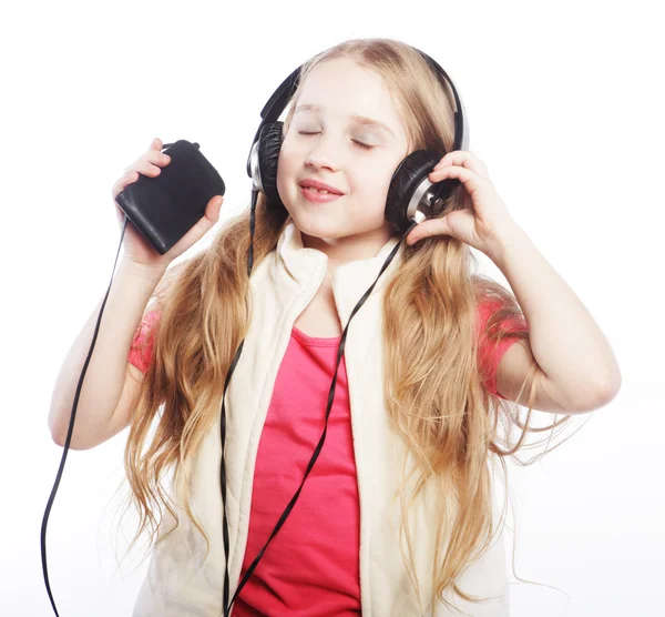 Picture of happy girl in big headphones — Stock Photo, Image