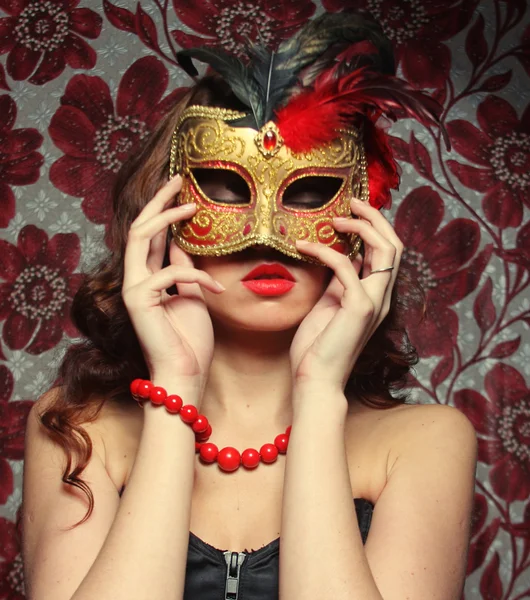 Portrait of a young woman wearing mask — Stock Photo, Image