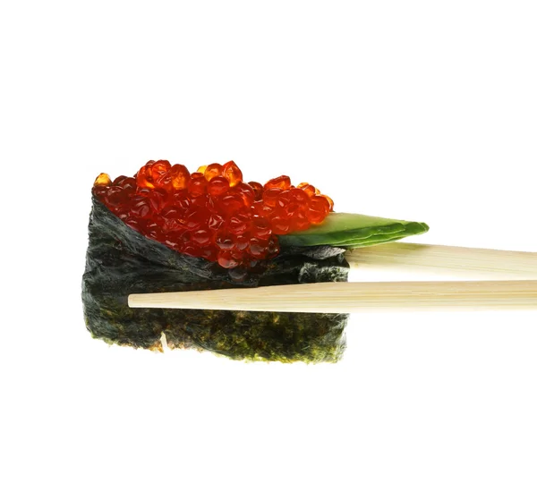 Sushi with chopsticks shot on white — Stock Photo, Image