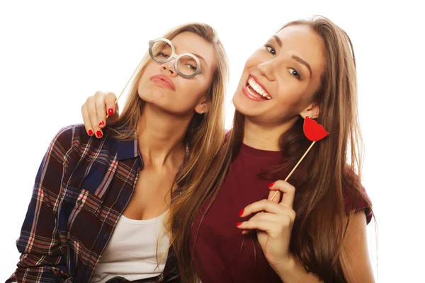 Two stylish sexy hipster girls best friends ready for party — Stock Photo, Image