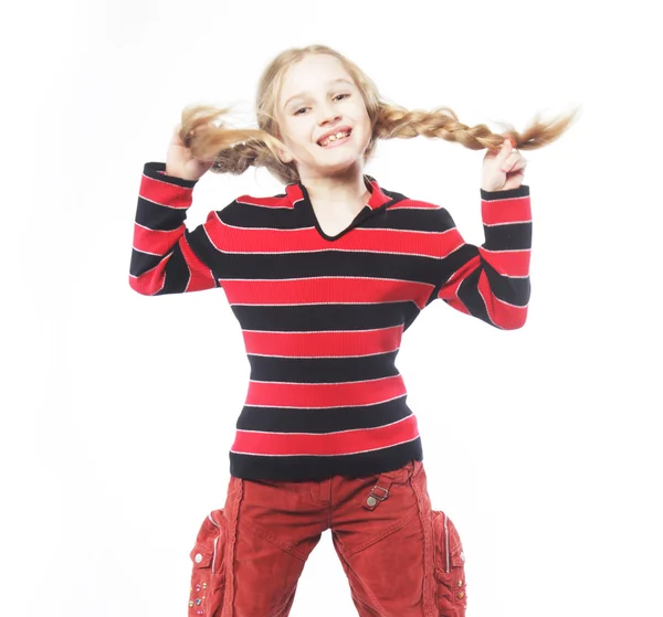 Girl jumps on a white background — Stock Photo, Image