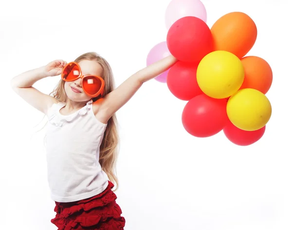 Chica con globos y gafas de sol naranjas — Foto de Stock