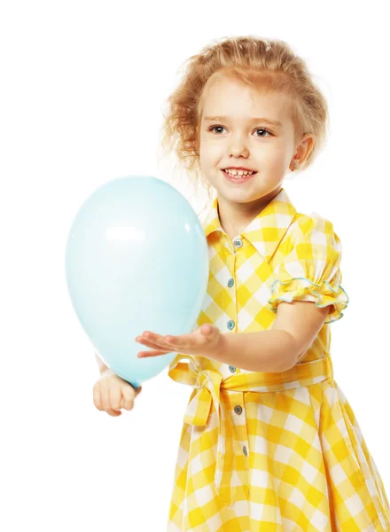 Ittle κορίτσι με μπλε μπαλόνια — Φωτογραφία Αρχείου