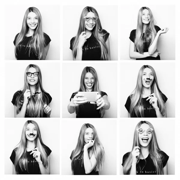 Колаж жінки різних виразів обличчя. Студійний знімок . — стокове фото