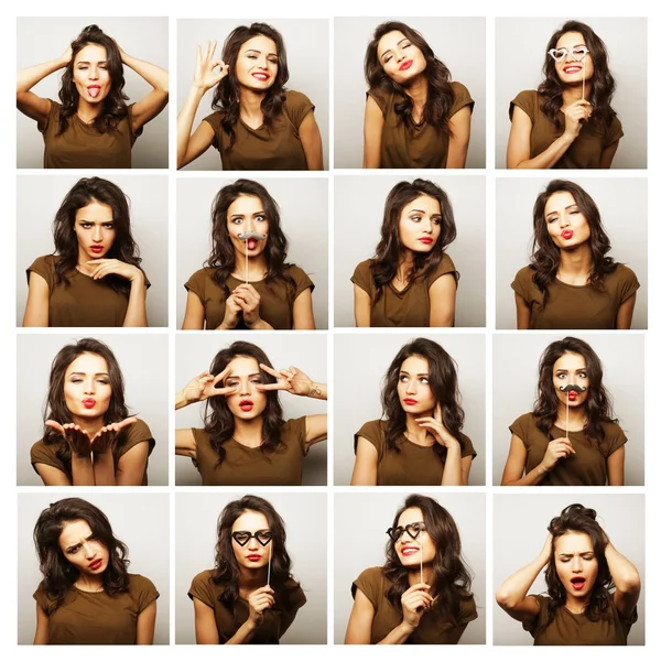 Collage de mujeres diferentes expresiones faciales — Foto de Stock