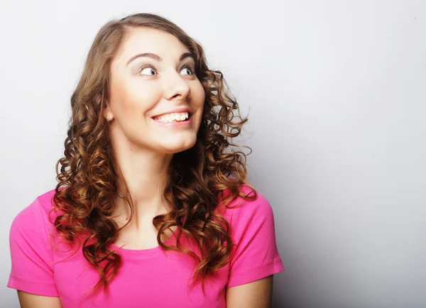 Beautiful woman with blond long hair in curly hairstyle — Stock Photo, Image