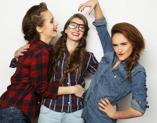 Fashion portrait of three stylish sexy girls best friends — Stock Photo, Image