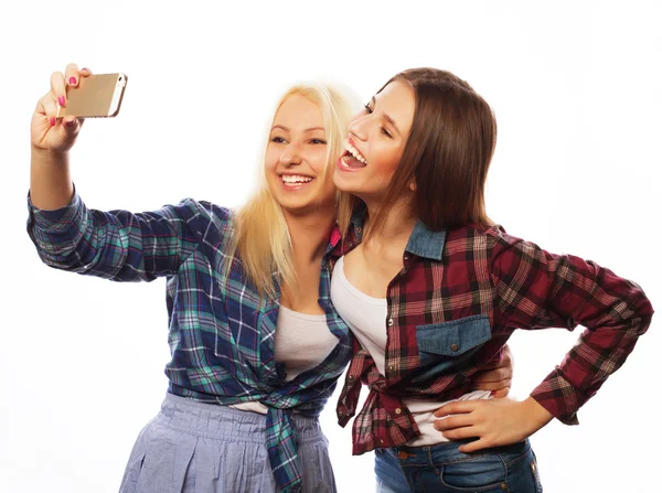 Pretty hipster girls taking selfie. — Stock Photo, Image