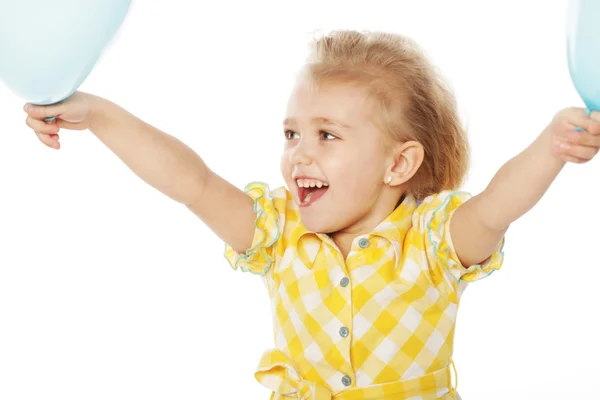 Ittle girl with blue balloons — Stock Photo, Image
