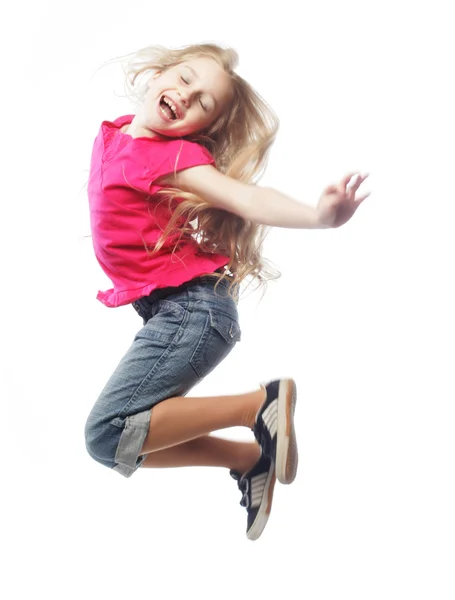 Girl jumps on a white background — Stock Photo, Image