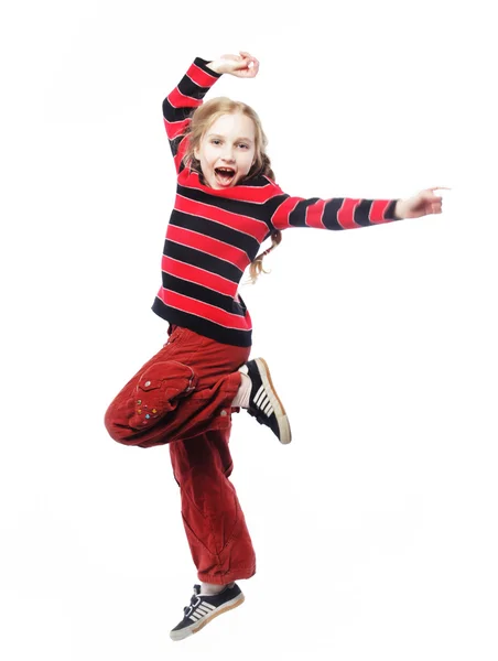 Girl jumps on a white background — Stock Photo, Image