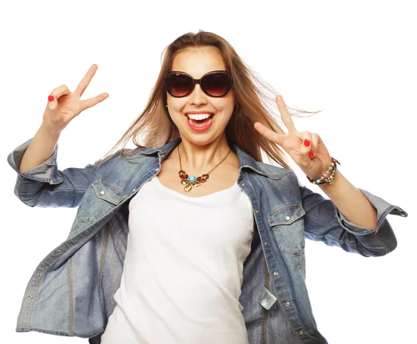 Successful girl gives thumb up with two hands — Stock Photo, Image