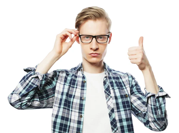 Man in glazen duim opdagen — Stockfoto