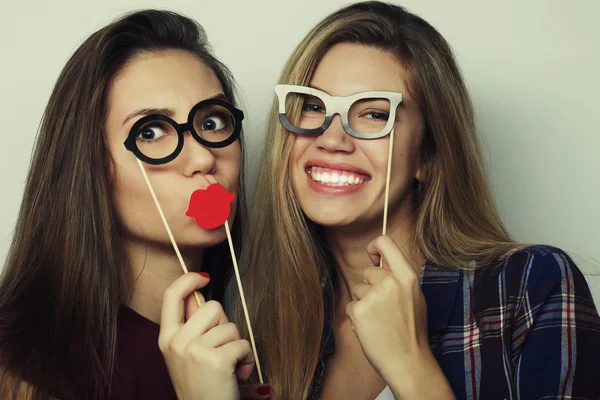 Two stylish sexy hipster girls best friends ready for party — Stock Photo, Image