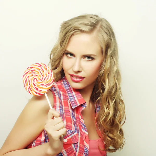 Blond  girl with  lolipop — Stock Photo, Image