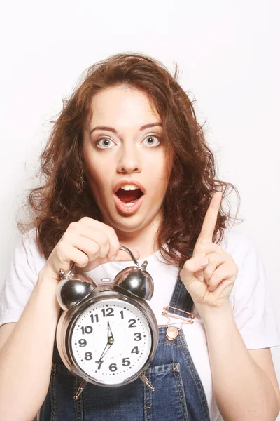 Mujer con reloj despertador —  Fotos de Stock