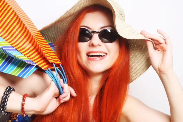 Attractive redhair shopping woman — Stock Photo, Image