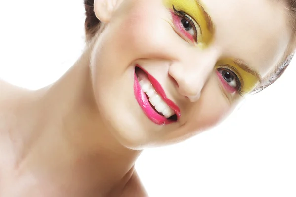 Γυναίκα πρόσωπο με φωτεινό μακιγιάζ — Φωτογραφία Αρχείου