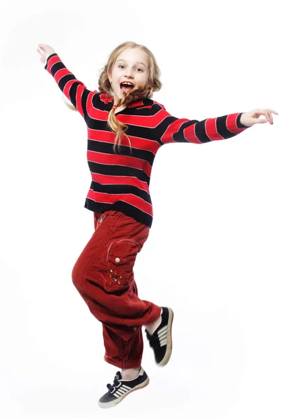 Girl jumps on a white background — Stock Photo, Image