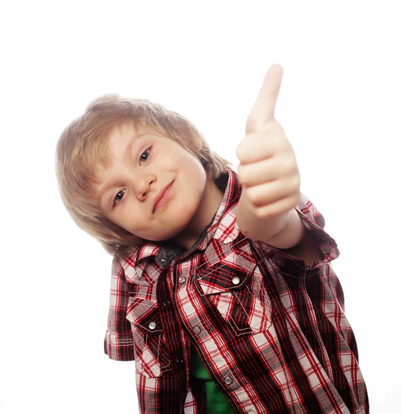 Boy raising hand and showing sign of okay — Stock Photo, Image