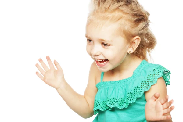 Girl in green dress with a good expression — Stock Photo, Image