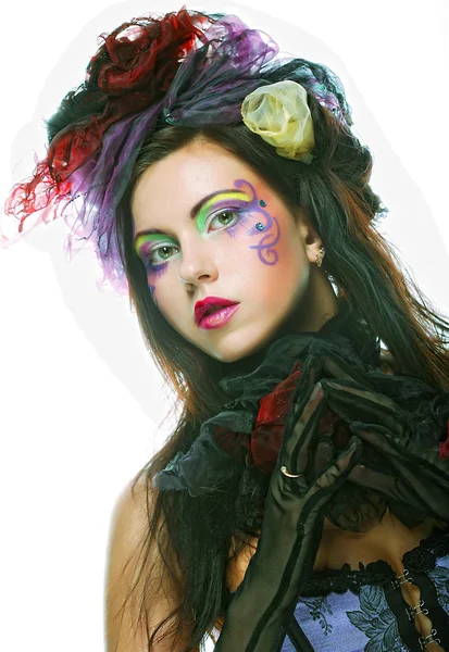 Κυρία με καλλιτεχνική make-up. Κούκλα στυλ. — Φωτογραφία Αρχείου