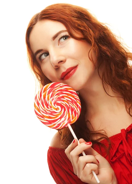 Vacker kvinna med lollipop. — Stockfoto