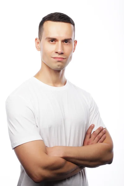 Life style and people concept: handsome man wearing white t-shir — Stock Photo, Image