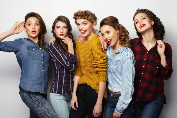 Životní styl a lidé koncepce: skupina pěti dívek přátel — Stock fotografie