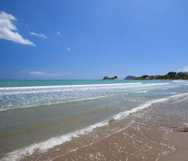 Zakynthos, Zakintos 'un kumlu plajları, İyon Denizi' ndeki Yunan adası, Peloponnese 'nin batısı, İyon Adaları' nın en büyük üçüncü takımadası.
