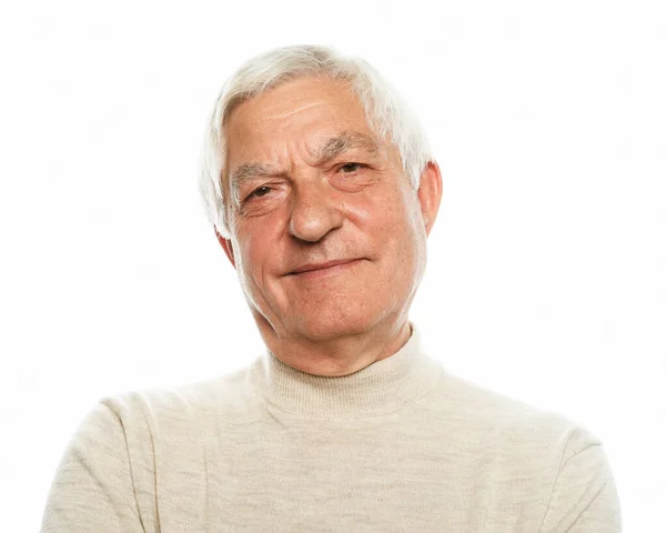 Portret van een oudere man op een witte achtergrond — Stockfoto