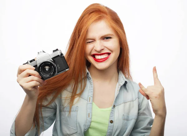 Životní Styl Emoce Lidé Koncept Mladá Rusovlasá Žena Nosit Ležérní — Stock fotografie