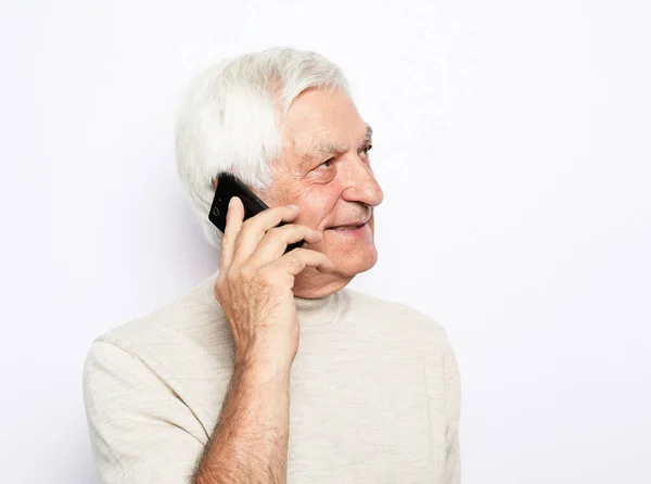 Teknik Äldre Människor Livsstil Och Kommunikation Koncept Närbild Glad Gammal — Stockfoto