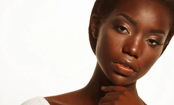 Estilo Vida Conceito Pessoas Atraente Jovem Afro Americana Closeup Retrato — Fotografia de Stock