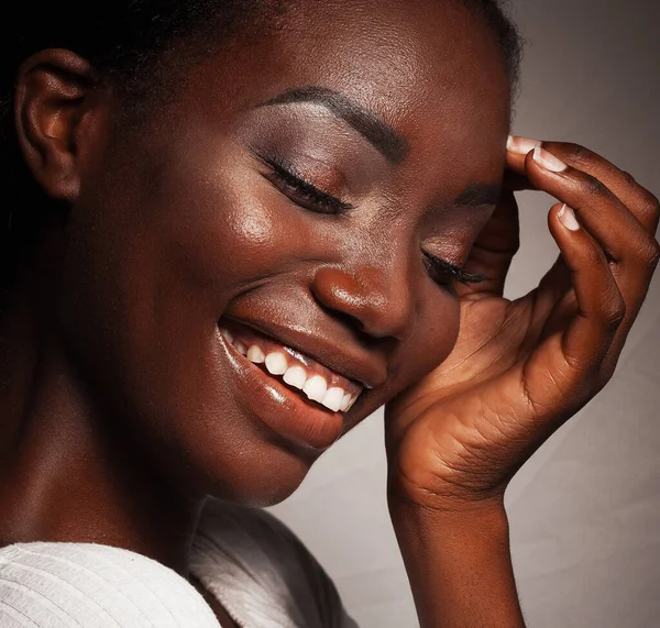 Lifestyle People Concept Close Portrait Beautiful Young African Woman Laughing — Stock Photo, Image