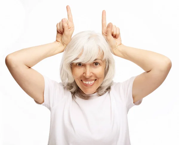 Estilo Vida Emoção Conceito Pessoas Idosos Mulher Feliz Divertir Sobre — Fotografia de Stock