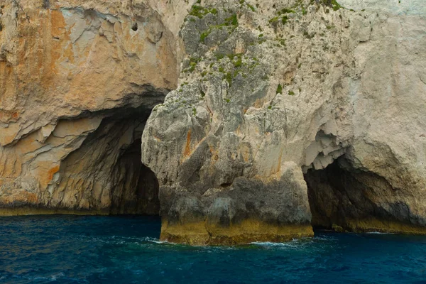 Grottes Bleues Sur Île Zante Grèce Jour Été — Photo