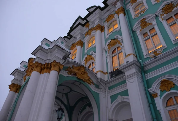 Eremitage Museum Oder Winterpalast Sankt Petersburg Brennende Fenster Einem Dämmerungstag — Stockfoto