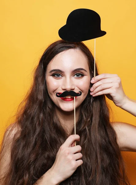 Party Bril Carnaval Vrouw Gelukkig Geïsoleerd — Stockfoto