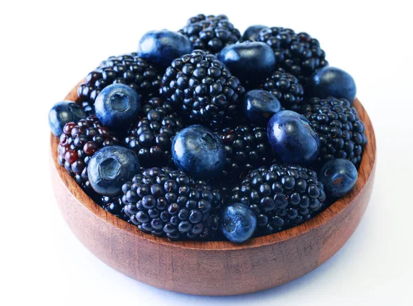 Berries Wood Bowl Isolated White Background Close — Stock Photo, Image