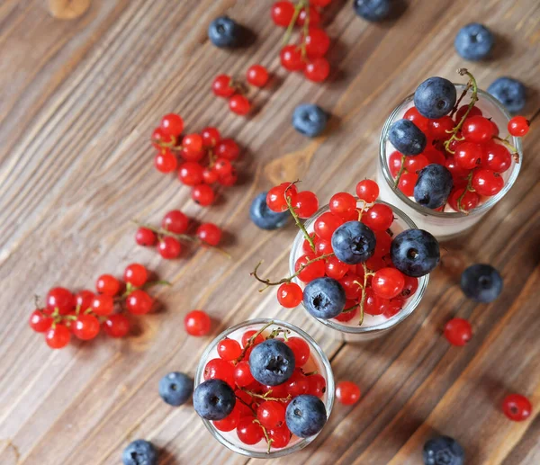 Good Morning Healthy Breakfast White Yogurt Fresh Berries Glass Jar — Stock Photo, Image